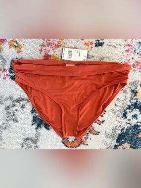 Kenneth Cole Shirred Band Hipster Rust Orange Bikini Bottom Size Medium NWT